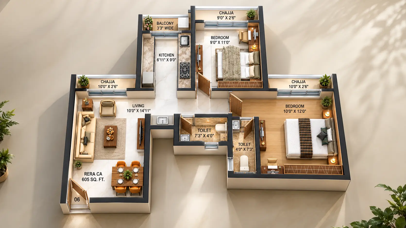 luxurious 2 BHK interior