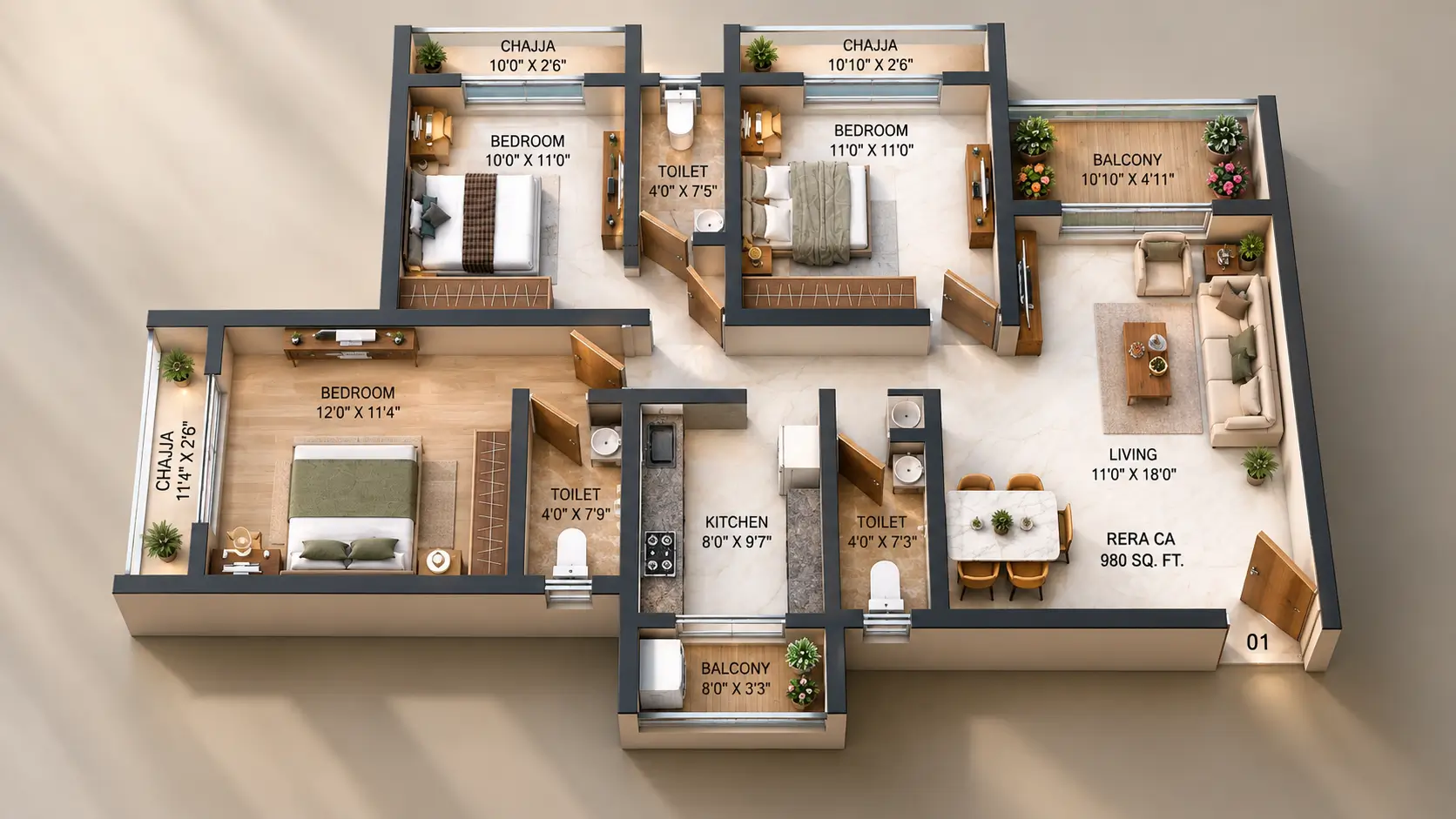 luxurious 2 BHK interior